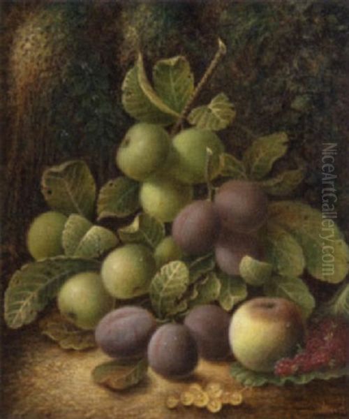 A Still Of Fruit On A Mossy Bank by Oliver Clare