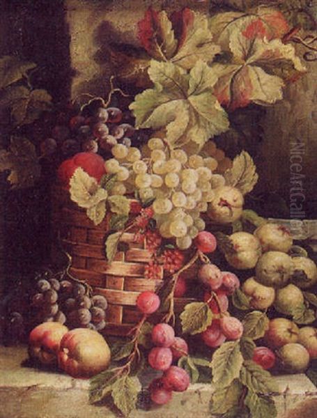 Still Life Of Fruit In A Basket Oil Painting by Oliver Clare