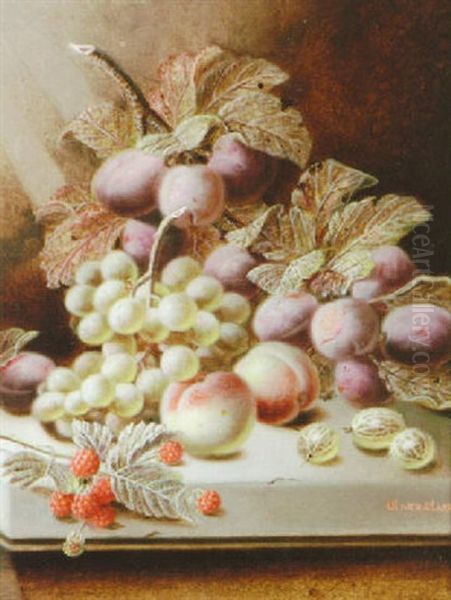 Still Life With Mixed Fruit On A Ledge Oil Painting by Oliver Clare