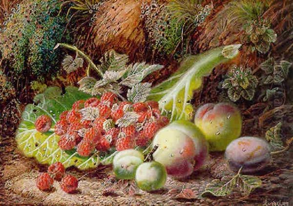 Framboises, Peches Et Prunes Oil Painting by Oliver Clare