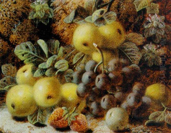 Apples, Grapes, Strawberries And A Plum Oil Painting by Oliver Clare