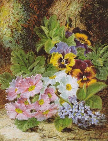 Still Life Of Flowers With Pansies And Lilacs Oil Painting by Oliver Clare