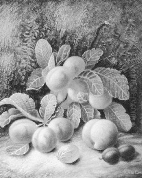 Plums And A Peach Oil Painting by Oliver Clare