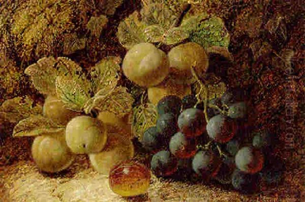 Grapes, Greengages And A Gooseberry On A Mossy Bank Oil Painting by Oliver Clare