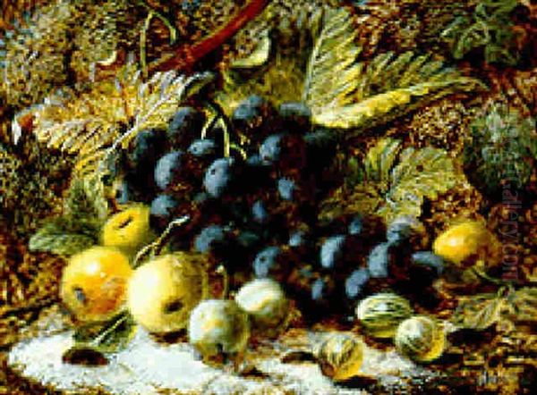 Grapes, Apples, Greengages And Gooseberries Oil Painting by Oliver Clare