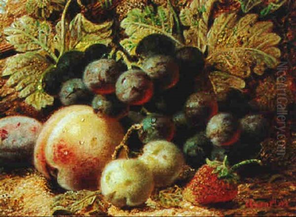 Still Life With Grapes, A Peach And Other Fruit Oil Painting by Oliver Clare