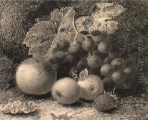 Apples, Whiteberries, Grapes, A Peach And A Strawberry On A Bank Oil Painting by Oliver Clare