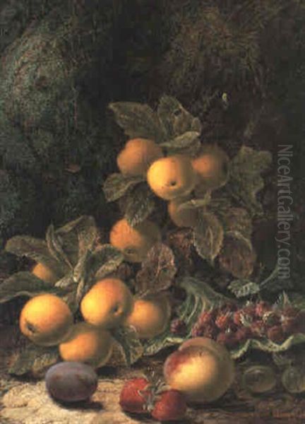 Fruit Still Life On A Mossy Bank Oil Painting by Oliver Clare