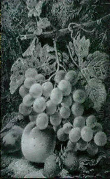 Still Life Of Grapes, Strawberries, A Peach And A Plum Oil Painting by Oliver Clare