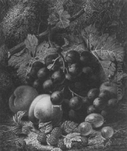 Still Life Of Grapes, Peaches,raspberries, Gooseberries And An Apple Oil Painting by Oliver Clare