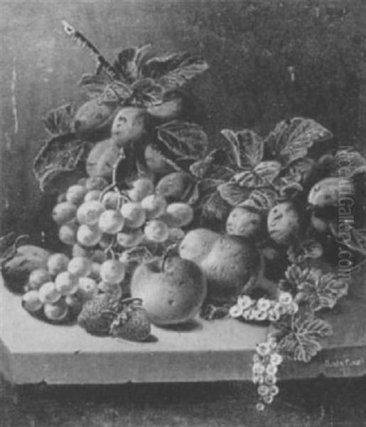 Still Life Of Plums, Apples, Grapes, Strawberries And       Whitecurrants by Oliver Clare