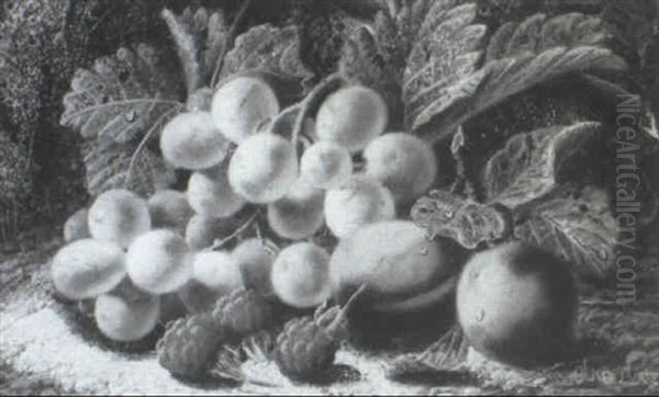 Still Life Of Grapes, Plums, And Raspberries Oil Painting by Oliver Clare