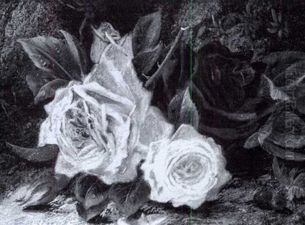 Roses By A Mossy Bank Oil Painting by Oliver Clare