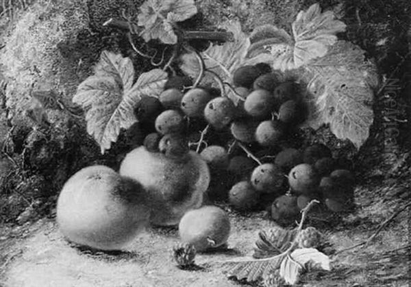 Still Life Of Peaches, Grapes, Raspberries And A Greengage Oil Painting by Oliver Clare