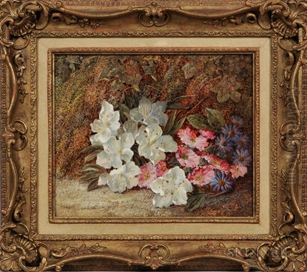 Floral Still Life On A Mossy Bank Oil Painting by Vincent Clare