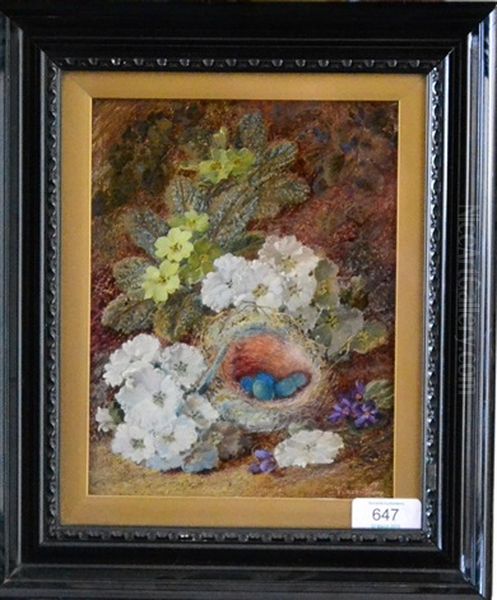 Still Life Of A Bird's Nest And Flowers On A Bank Oil Painting by Vincent Clare