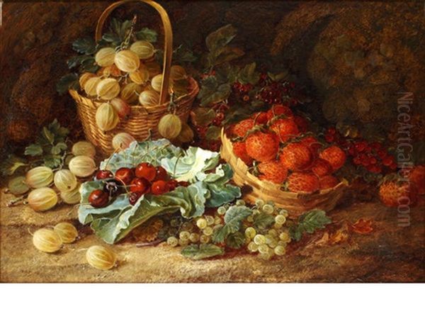 Still Life Of Summer Fruits On A Mossy Bank Oil Painting by Vincent Clare