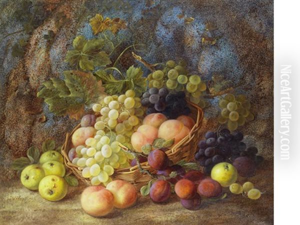 Still Life Of Peaches, Plums, Apples And Grapes Oil Painting by Vincent Clare