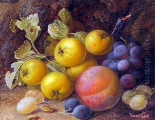 Still Life Study Of Mixed Fruit On A Mossy Bank Oil Painting by Vincent Clare