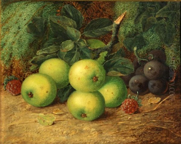 Apples, Plums And Raspberries On A Mossy Bank Oil Painting by Vincent Clare