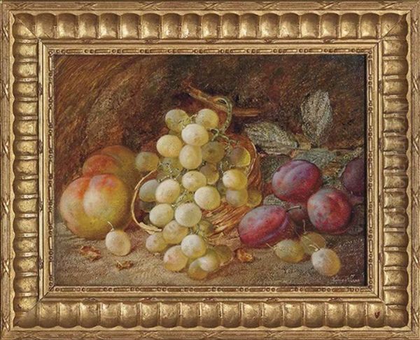 Grapes, Peaches And Plums On A Mossy Bank Oil Painting by Vincent Clare