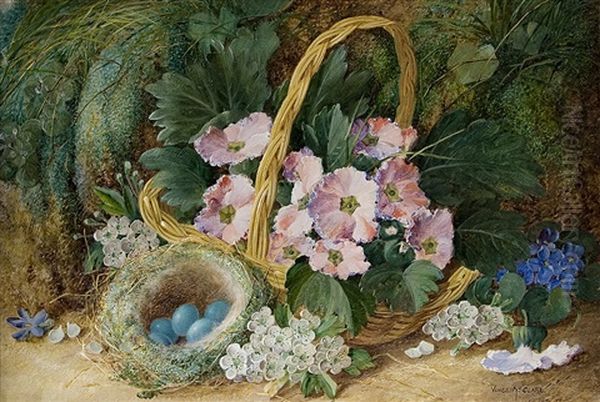 Blumenkorb Mit Vogelnest Oil Painting by Vincent Clare