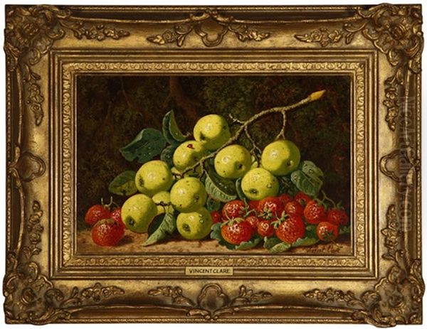 Still Life- Strawberries And Green Apples Oil Painting by Vincent Clare