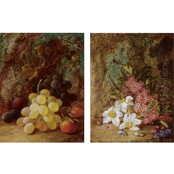 Still Life Of Fruit (+ Still Life Of Flowers; Pair) Oil Painting by Vincent Clare