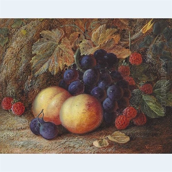 Grapes, Raspberries And Peaches On A Mossy Bank Oil Painting by Vincent Clare