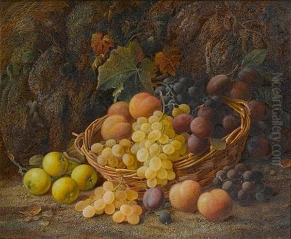 Still Life Of Mixed Fruit In A Basket, On A Mossy Bank Oil Painting by Vincent Clare