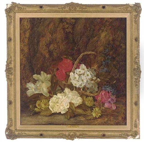 White Roses, Primroses And Lilac Oil Painting by Vincent Clare