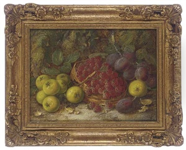 Apples, Plums And Raspberries On A Mossy Bank by Vincent Clare