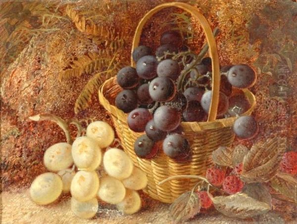 Still Life With Blue And Yellow Grapes In A Woven Basket Oil Painting by Vincent Clare