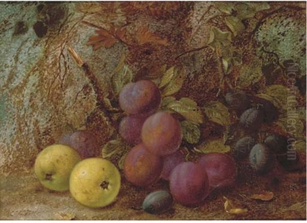 Plums, Damsons And Apples On A Mossy Bank Oil Painting by Vincent Clare