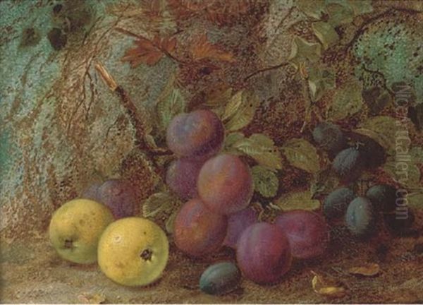 Plums, Damsons And Apples On A Mossy Bank Oil Painting by Vincent Clare