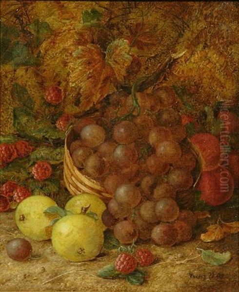 A Still Life Of Grapes, Apples, Plums And Raspberries On A Bank Oil Painting by Vincent Clare