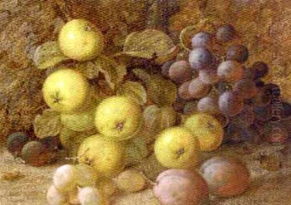 Apples, Grapes And Plums On A Mossy Bank by Vincent Clare