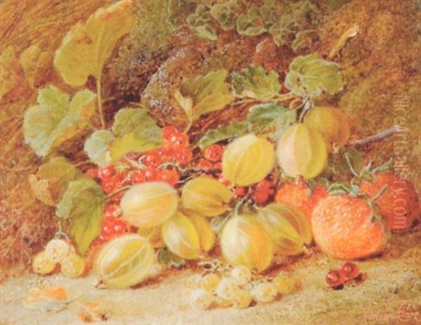 Goosberries, Strawberries And Redcurrants On A Mossy Bank Oil Painting by Vincent Clare