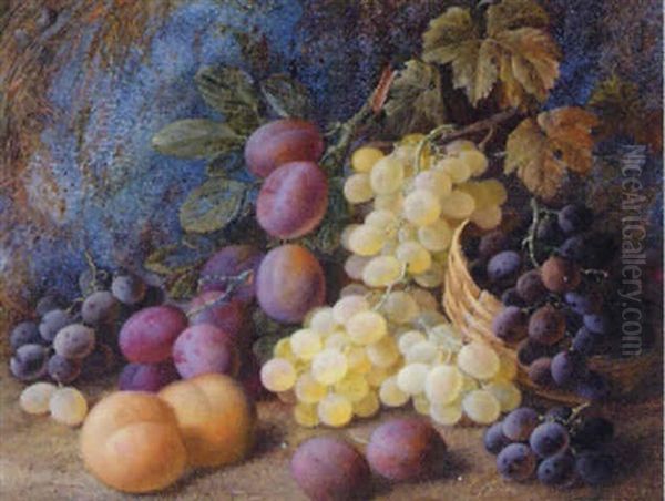 A Still Life Of Grapes, Plums And Peaches On A Mossy Bank by Vincent Clare