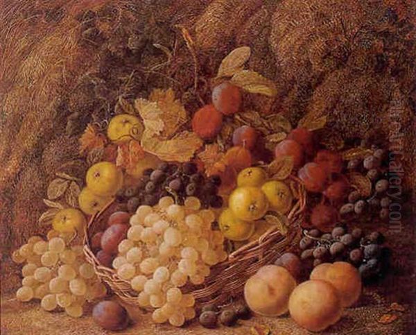 Pommes, Peches, Prunes, Raisins Blancs Et Noirs Et Panier Renverse Oil Painting by Vincent Clare