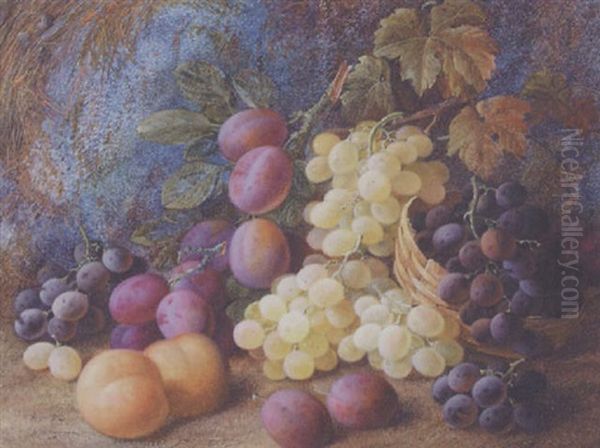 A Still Life Of Grapes, Plums And Peaches On A Mossy Bank Oil Painting by Vincent Clare