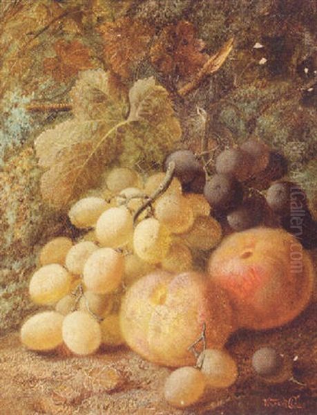 Grapes And Peaches On A Mossy Bank Oil Painting by Vincent Clare