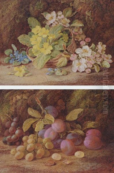 Primroses, Apple Blossom, And A Wicker Basket, On A Mossy Bank Oil Painting by Vincent Clare