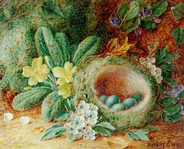 Spring Flowers By A Bird's Nest Oil Painting by Vincent Clare