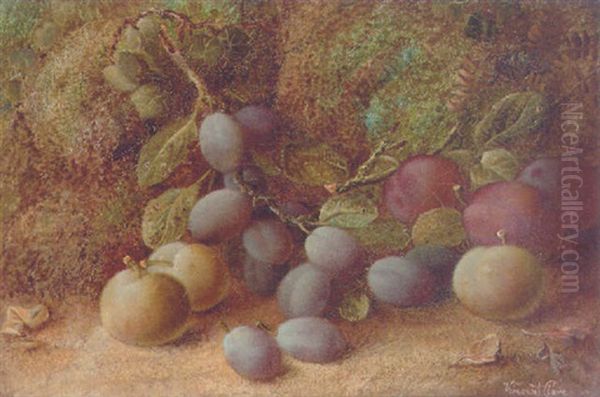 Plums And Greengages On A Mossy Bank Oil Painting by Vincent Clare