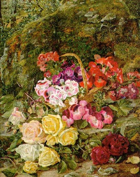 Flowers In A Wood Oil Painting by Vincent Clare