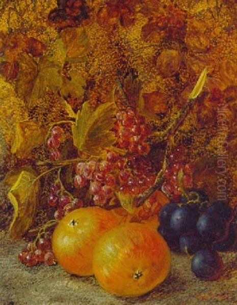 Apples, Raspberries And Grapes On A Mossy Bank Oil Painting by Vincent Clare