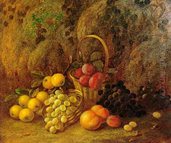 Still Life Of Fruit On A Mossy Bank Oil Painting by Vincent Clare