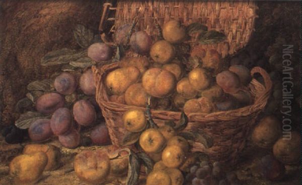 Still Life Of Fruit In A Basket Oil Painting by Vincent Clare