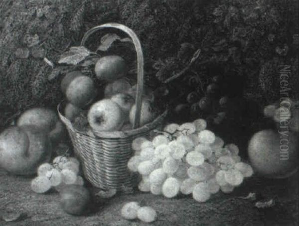 Still Life With Grapes, Peaches And A Basket Of Apples And  Plums Oil Painting by Vincent Clare